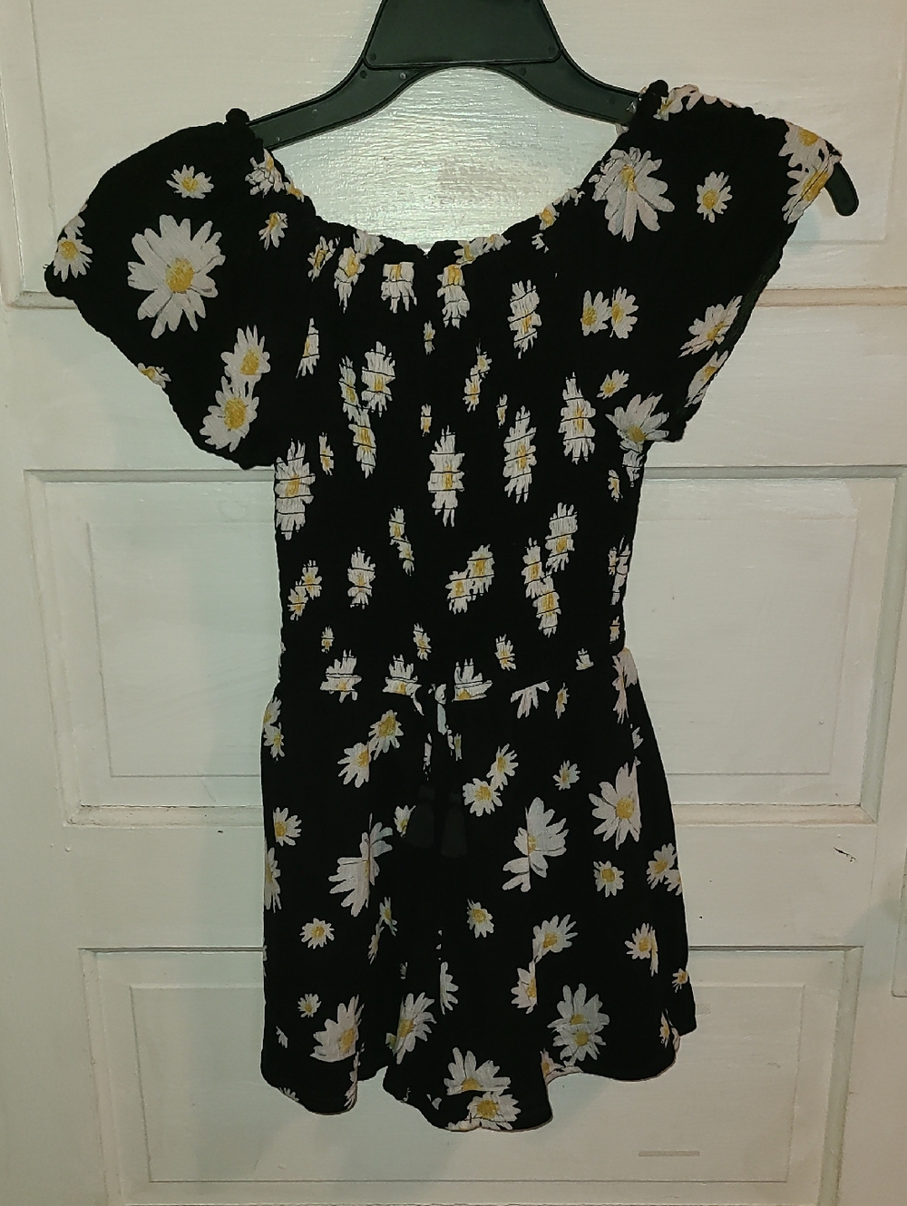 Justice Black Daisy Off-Shoulder Tie-Waist Romper